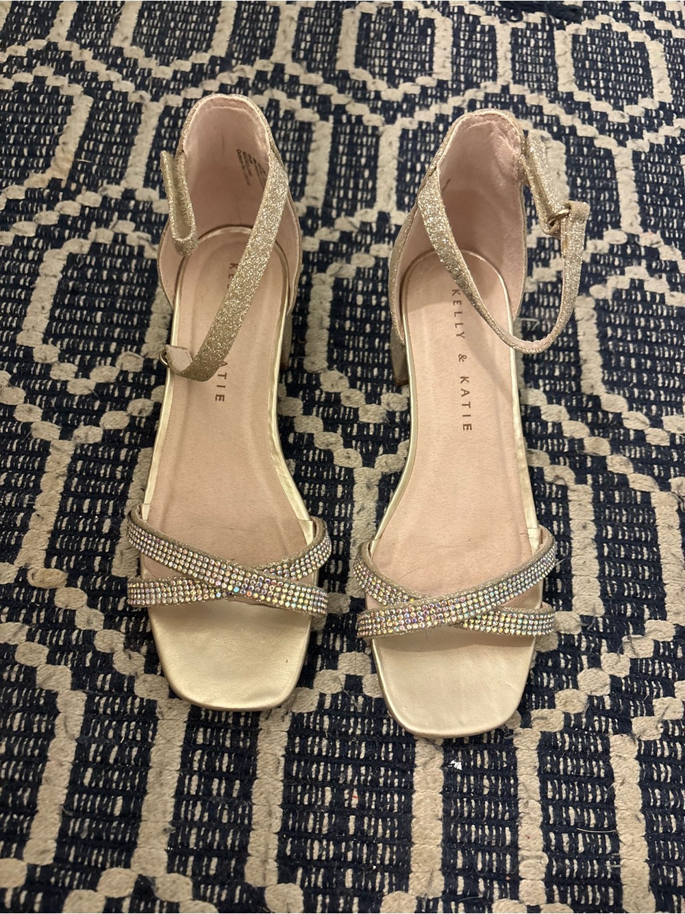 Kelly & Katie Champagne Gold Rhinestone Ankle-Strap Sandals